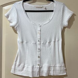SOFT SURROUNDINGS Roma Ribbed Tee White Women's Size XS